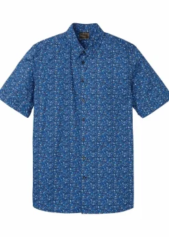 bonprix Hemden|Kurzarmhemd aus reiner Baumwolle blau/weiß floral
