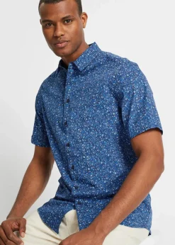 bonprix Hemden|Kurzarmhemd aus reiner Baumwolle blau/weiß floral