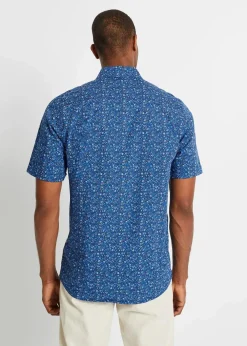 bonprix Hemden|Kurzarmhemd aus reiner Baumwolle blau/weiß floral