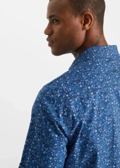 bonprix Hemden|Kurzarmhemd aus reiner Baumwolle blau/weiß floral