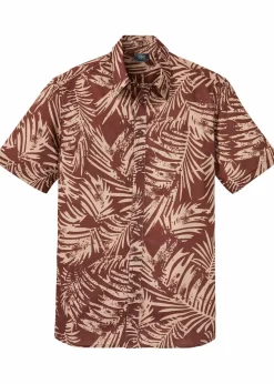 bonprix Strandmode|Große Größen|Kurzarmhemd aus reiner Baumwolle terrabraun bedruckt
