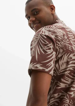 bonprix Strandmode|Große Größen|Kurzarmhemd aus reiner Baumwolle terrabraun bedruckt
