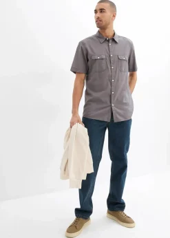 bonprix Hemden|Basics|Kurzarmhemd aus reiner Baumwolle rauchgrau