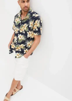 bonprix Große Größen|Hemden|Kurzarmhemd aus reiner Baumwolle dunkelblau floral
