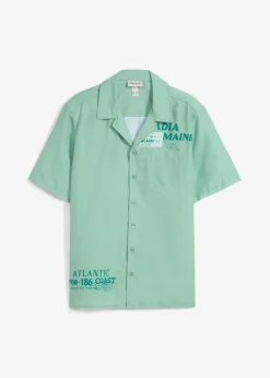 bonprix Große Größen|Hemden|Kurzarmhemd aus reiner Baumwolle mint meliert bedruckt