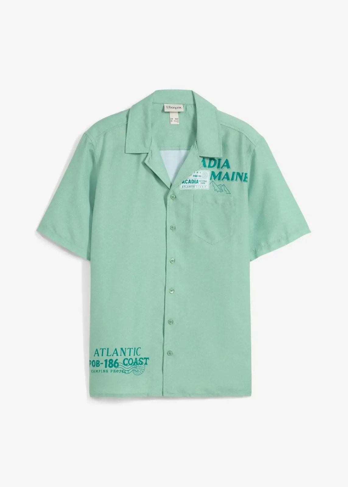 bonprix Große Größen|Hemden|Kurzarmhemd aus reiner Baumwolle mint meliert bedruckt