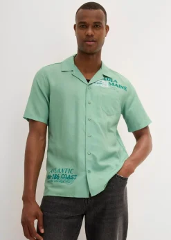 bonprix Große Größen|Hemden|Kurzarmhemd aus reiner Baumwolle mint meliert bedruckt