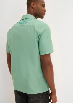 bonprix Große Größen|Hemden|Kurzarmhemd aus reiner Baumwolle mint meliert bedruckt