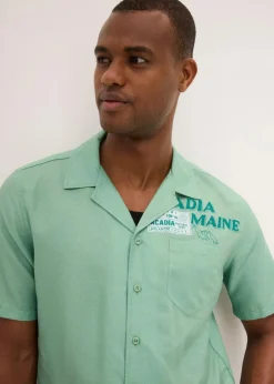 bonprix Große Größen|Hemden|Kurzarmhemd aus reiner Baumwolle mint meliert bedruckt