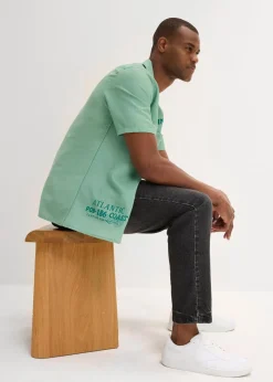 bonprix Große Größen|Hemden|Kurzarmhemd aus reiner Baumwolle mint meliert bedruckt