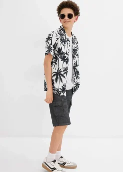 bonprix Jungen 9-16 Jahre·Anzüge & Hemden|Kurzarmhemd aus softer Viskose schwarz/weiß bedruckt