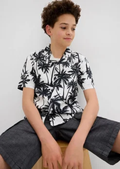 bonprix Jungen 9-16 Jahre·Anzüge & Hemden|Kurzarmhemd aus softer Viskose schwarz/weiß bedruckt