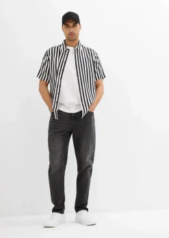 bonprix Große Größen|Hemden|Kurzarmhemd aus softer Viskose schwarz/wollweiß gestreift