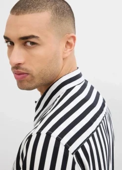 bonprix Große Größen|Hemden|Kurzarmhemd aus softer Viskose schwarz/wollweiß gestreift