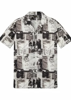bonprix Große Größen|Hemden|Kurzarmhemd aus Viskose weiß/schwarz graphisch bedruckt