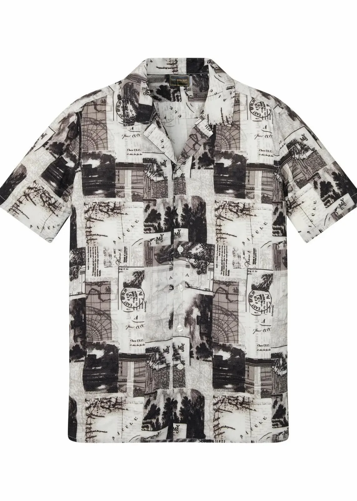 bonprix Große Größen|Hemden|Kurzarmhemd aus Viskose weiß/schwarz graphisch bedruckt