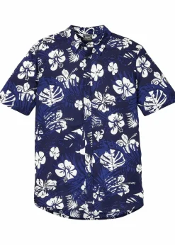 bonprix Große Größen|Hemden|Kurzarmhemd aus Viskose dunkelblau geblümt