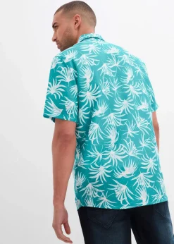 bonprix Große Größen|Hemden|Kurzarmhemd aus Viskose meeresgrün/weiß bedruckt
