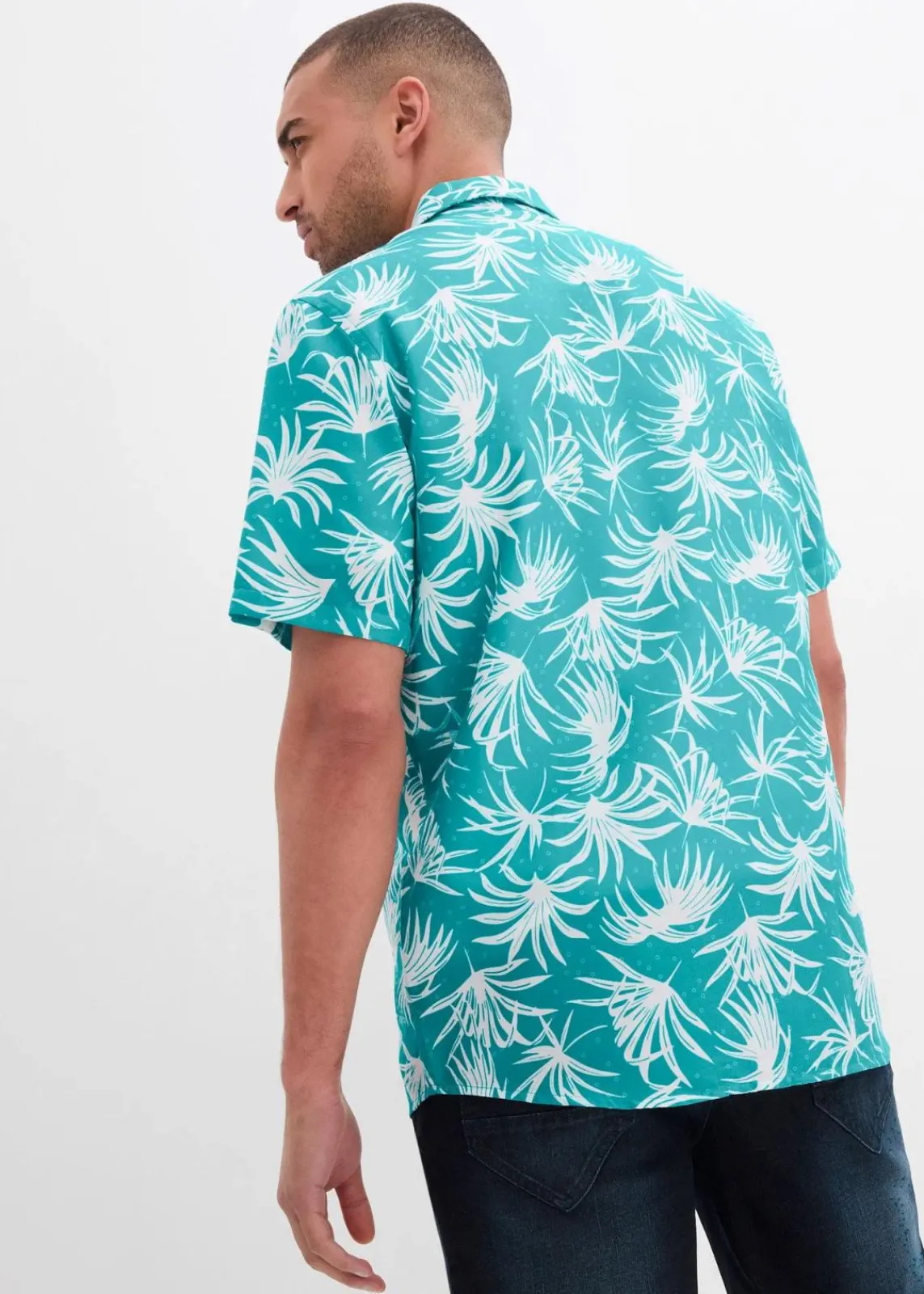 bonprix Große Größen|Hemden|Kurzarmhemd aus Viskose meeresgrün/weiß bedruckt