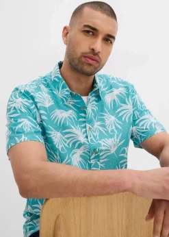bonprix Große Größen|Hemden|Kurzarmhemd aus Viskose meeresgrün/weiß bedruckt