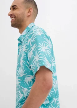 bonprix Große Größen|Hemden|Kurzarmhemd aus Viskose meeresgrün/weiß bedruckt