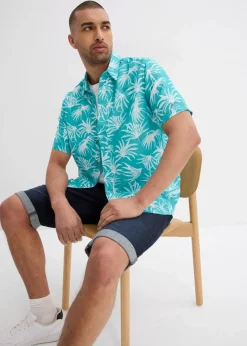 bonprix Große Größen|Hemden|Kurzarmhemd aus Viskose meeresgrün/weiß bedruckt