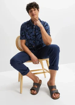 bonprix Große Größen|Hemden|Kurzarmhemd in Seersucker-Qualität blau geblümt