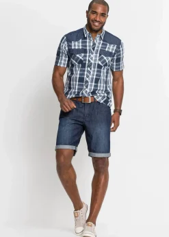 Kurzarmhemd mit Denim-Besatz|bonprix Best