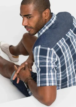 Kurzarmhemd mit Denim-Besatz|bonprix Best