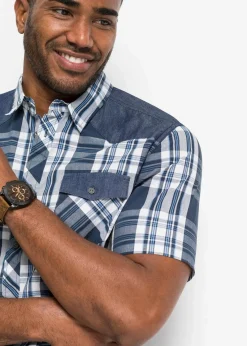 Kurzarmhemd mit Denim-Besatz|bonprix Best