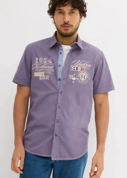 bonprix Große Größen|Hemden|Kurzarmhemd mit Druck dunkelblau bedruckt