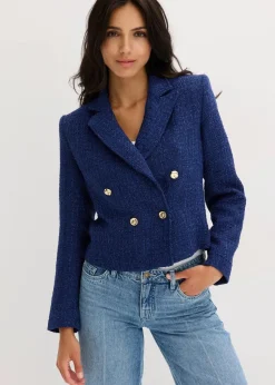 bonprix Blazer|Bekleidung·Basics|Kurzblazer aus softem Bouclé mitternachtsblau meliert