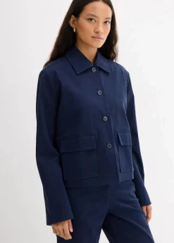 bonprix Bekleidung·Hosen|Zweiteiler & Sets|Kurze Übergangsjacke aus elastischem Bio-Baumwoll-Mix dunkelblau
