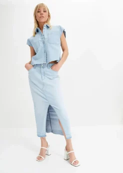 bonprix Bekleidung·Jacken & Mäntel|Blusen & Tuniken|Kurze Boxy-Jeansbluse eisblau denim used