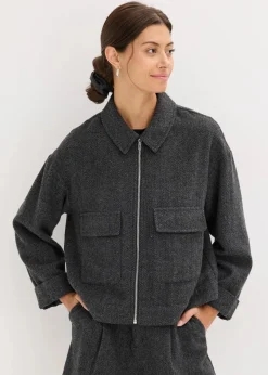 bonprix Bekleidung·Hosen|Jacken & Mäntel|Kurze Jacke anthrazit meliert