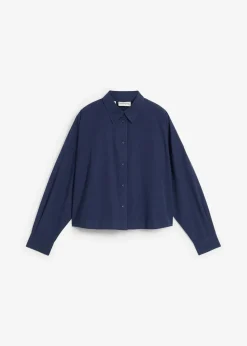 bonprix Blusen & Tuniken|Bekleidung·Jacken & Mäntel|Kurze Oversize Bluse mit Seidenanteil dunkelblau