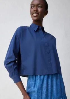 bonprix Blusen & Tuniken|Bekleidung·Jacken & Mäntel|Kurze Oversize Bluse mit Seidenanteil dunkelblau