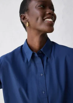 bonprix Blusen & Tuniken|Bekleidung·Jacken & Mäntel|Kurze Oversize Bluse mit Seidenanteil dunkelblau