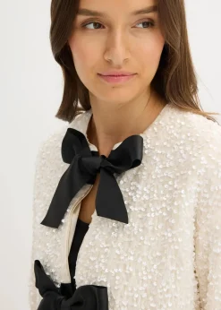 bonprix Jacken & Mäntel|Bekleidung·Hosen|kurze Pailletten-Jacke wollweiß