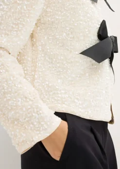 bonprix Jacken & Mäntel|Bekleidung·Hosen|kurze Pailletten-Jacke wollweiß