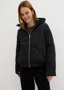 bonprix Jacken & Mäntel|Bekleidung·Hosen|Kurze Steppjacke mit Futter in Kontrastfarbe schwarz/dunkeloliv