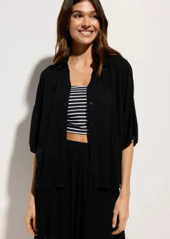 bonprix Strandmode|Blusen & Tuniken|Kurze Strandbluse aus fließender Viskose schwarz
