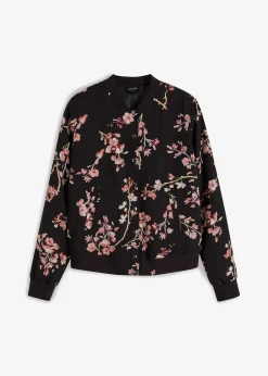 bonprix Bekleidung·Hosen|Nachhaltigere Materialien|kurzer Blouson schwarz/rosa geblümt