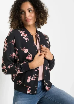 bonprix Bekleidung·Hosen|Nachhaltigere Materialien|kurzer Blouson schwarz/rosa geblümt