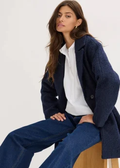 bonprix Jacken & Mäntel|Bekleidung·Hosen|Kurzer Bouclé-Mantel, oversized dunkelblau