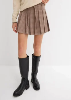 bonprix Hosen|Nachhaltigere Materialien|Kurzer Hosenrock mit Kellerfalten braun kariert