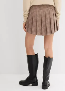 bonprix Hosen|Nachhaltigere Materialien|Kurzer Hosenrock mit Kellerfalten braun kariert