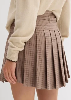 bonprix Hosen|Nachhaltigere Materialien|Kurzer Hosenrock mit Kellerfalten braun kariert
