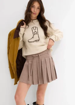 bonprix Hosen|Nachhaltigere Materialien|Kurzer Hosenrock mit Kellerfalten braun kariert