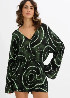 bonprix Bekleidung·Homewear|Jumpsuits|Kurzer Jumpsuit aus fließender Viskose petrol/weiß bedruckt